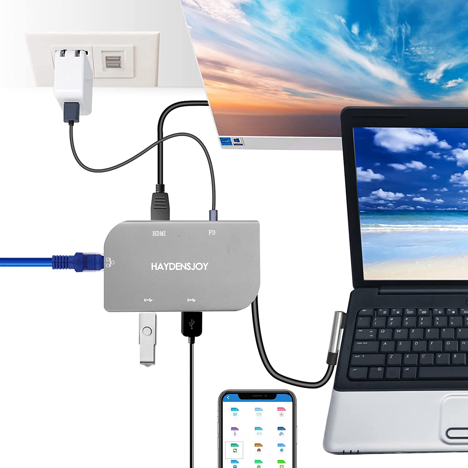 HaydensJoy 5 in 1 USB C Laptop Docking Station